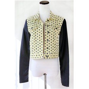 BCBG Generation Yellow Black Polka Dot Jean Jacket